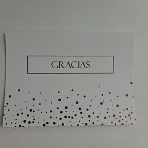 Muchas Gracias Thank You Cards Blank White and Gold 8 pack with envelope